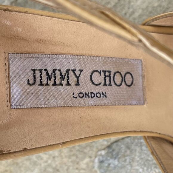 Jimmy Choo beige/nude patent leather wedge strappy sandals Size 8 (38.5) - Picture 9 of 9
